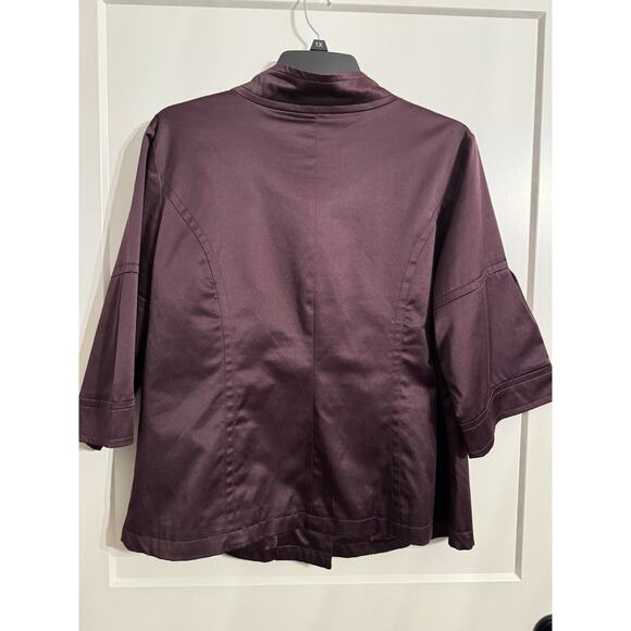 LAL Live A Little Womens 1X Button Down Silky Coat 3/4 Puffy Sleeves Lined Plum - Picture 5 of 10